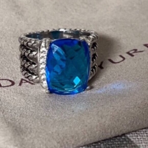 David Yurman Blue Topaz 16×12mm Wheaton Ring size 8 - Picture 1 of 5